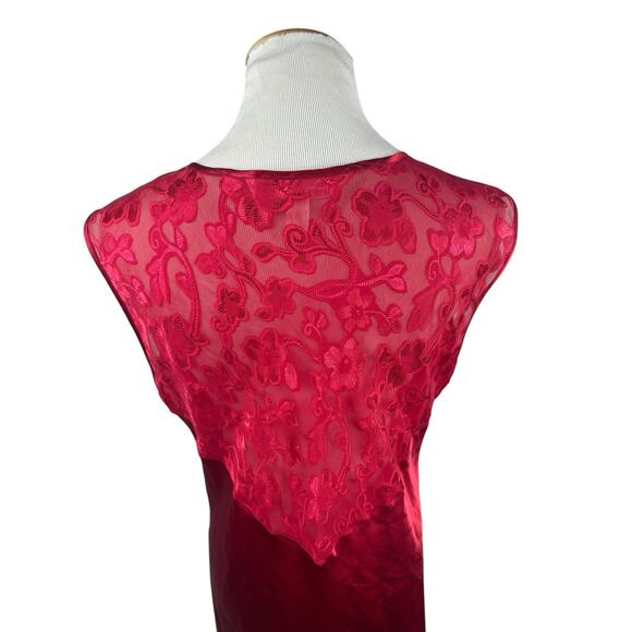 Oscar De La Renta Pink Label Red Lace Satin Full Length Gown Slip Neglige XL - Picture 4 of 6